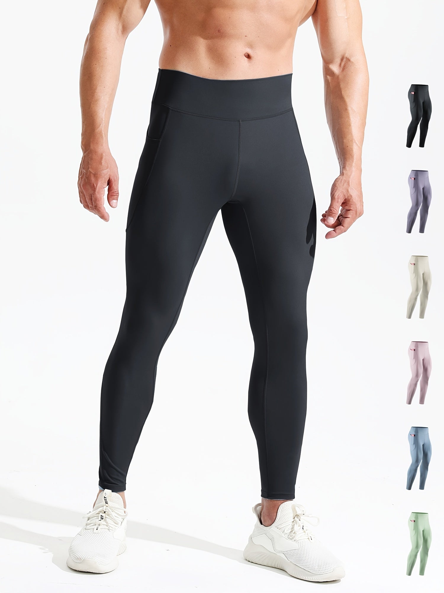 Men's High Waist Compression Legging Breathable Tights for Training Fitness