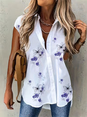 Butterfly & Floral Cap Sleeve Blouse