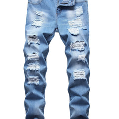Men's Ripped Washed Jeans Streetwear Denim Pants