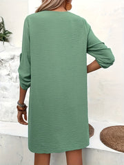 Solid V Neck Button Front Dress Women's Clothing