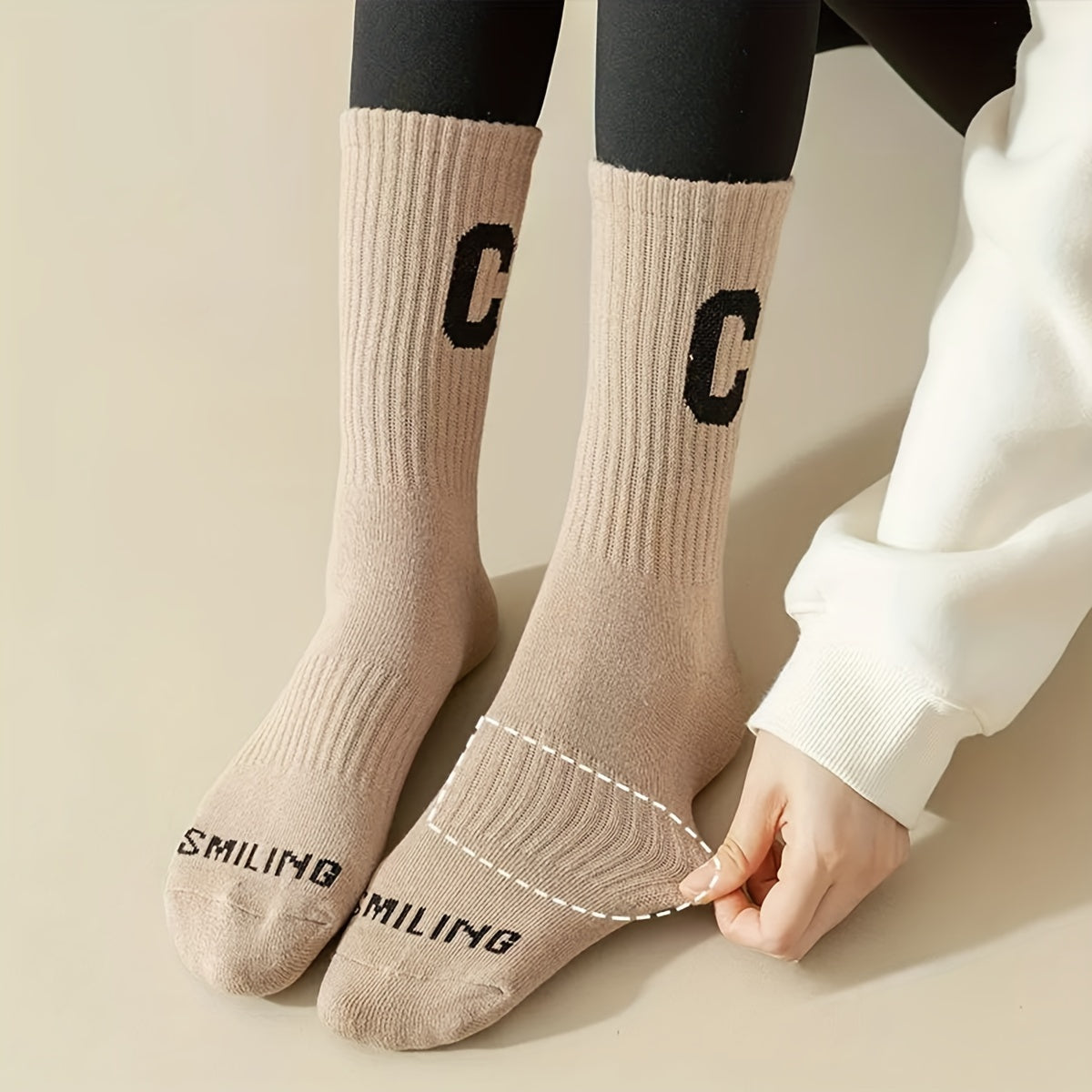 5 Pairs Letter Print Ribbed Socks Women's Mid Tube Stockings