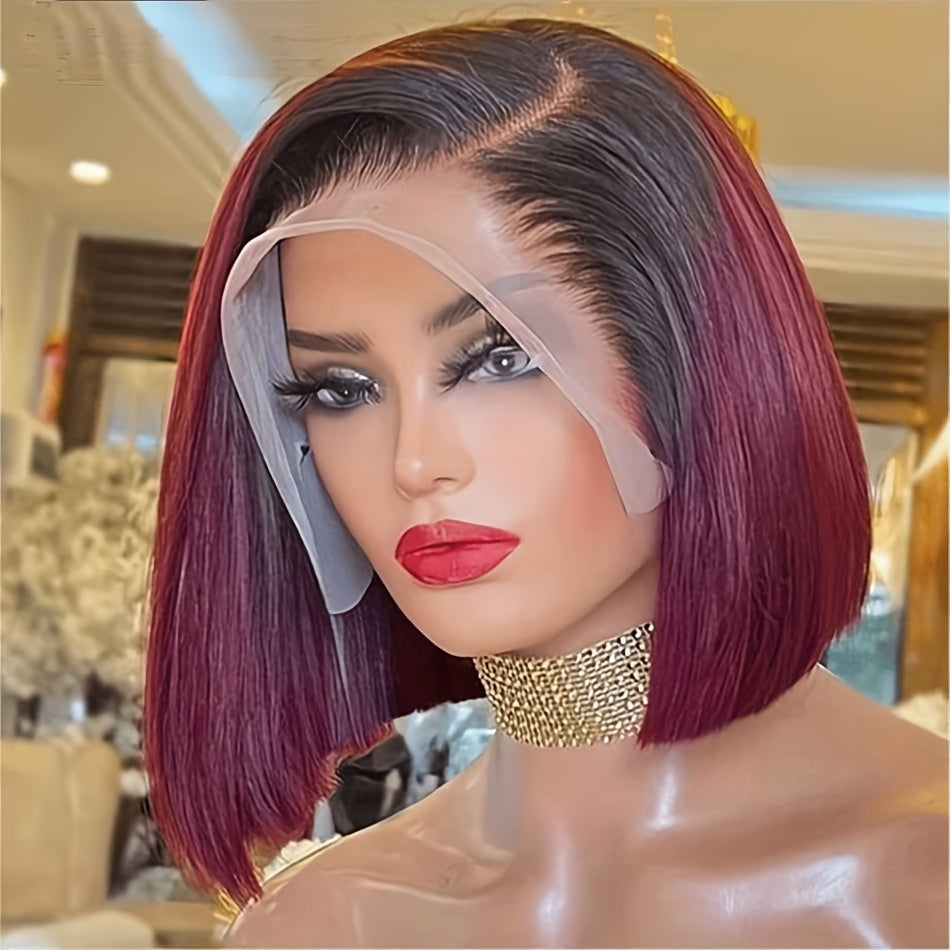 Short Bob Cut Straight Human Hair Wig 180 Density with Natural Hairline