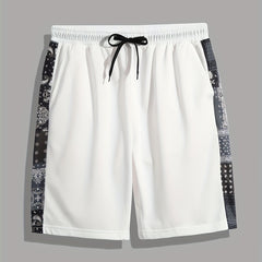 Men's Paisley Stripe Shorts Casual Solid Elastic Drawstring Shorts