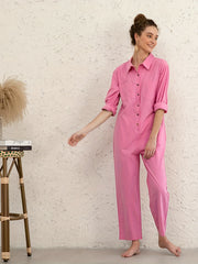 Solid Button Up Long Sleeve Jumpsuit