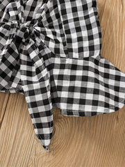 2pcs Baby Girls Plaid Bowknot Camisole Top & Denim Shorts Set