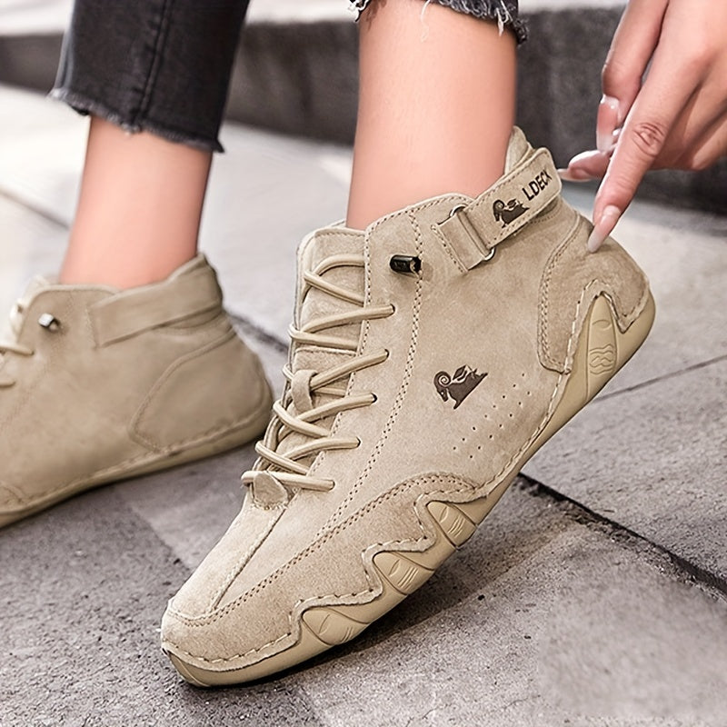 Women's Retro Ankle Boots Lace Up Mid Top Sneakers Waterproof Flat Boots