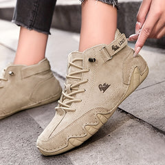 Women's Retro Ankle Boots Lace Up Mid Top Sneakers Waterproof Flat Boots