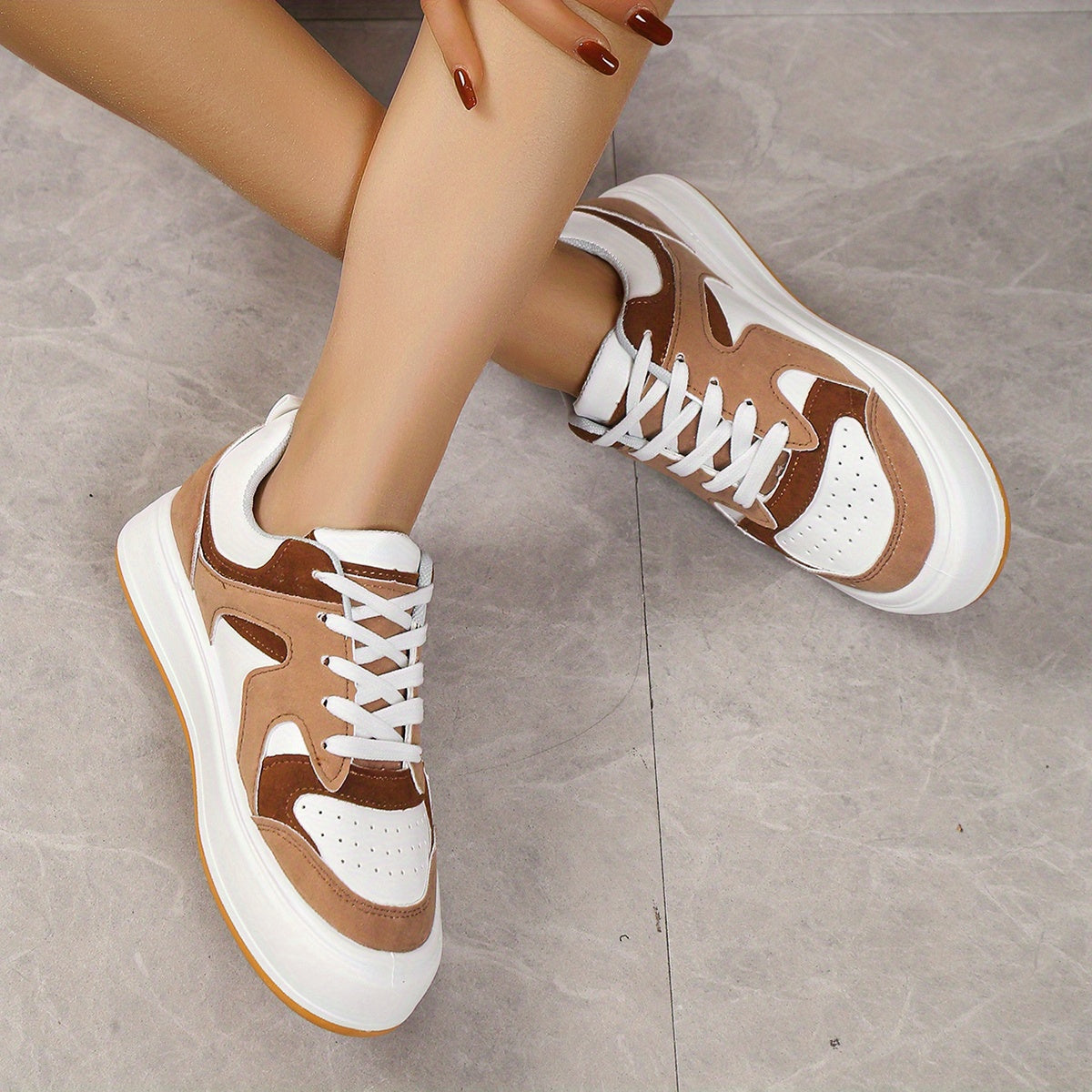 Women's Colorblock Casual Sneakers Lace Up Low Round Toe Comfy Skate Shoes