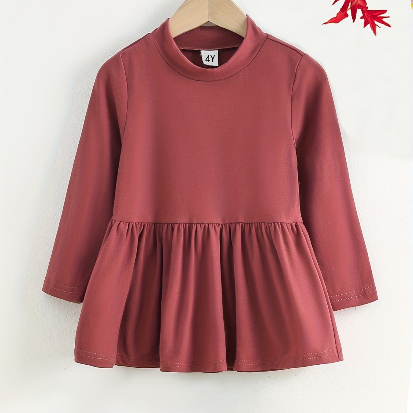 Girls Stand Collar Peplum Top Long Sleeve
