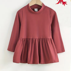 Girls Stand Collar Peplum Top Long Sleeve