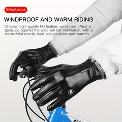 Cycling Gloves PU Leather Warm Gloves Windproof Non-slip Touch Screen Skiing Glo
