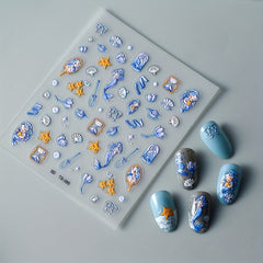 5D Embossed Mermaid Nail Art Stickers Self Adhesive Shell Decals