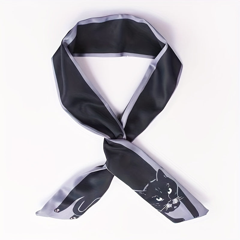 Animal Print Skinny Scarf Long Ribbon Neckerchief Satin Hair Ribbon