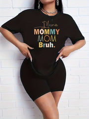 2pcs Summer Casual Sports Sets Graphic Tee & Solid Shorts Women's Activewear