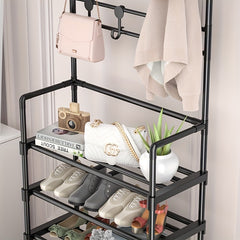 Household Independent Clothes Rack with 3 Shelves & 8 Hooks