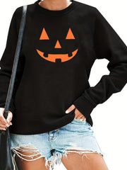 Halloween Pumpkin Print Pullover Sweatshirt for Women