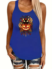 Halloween Jack O' Lantern Tank Top Sleeveless Crew Neck Women's Clothing