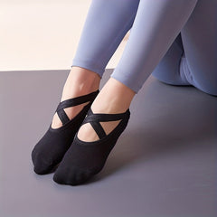 Women's Non Slip Yoga Socks Cross Strap Pilates Barre