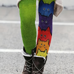 Colorful Cat Print High Rise Leggings
