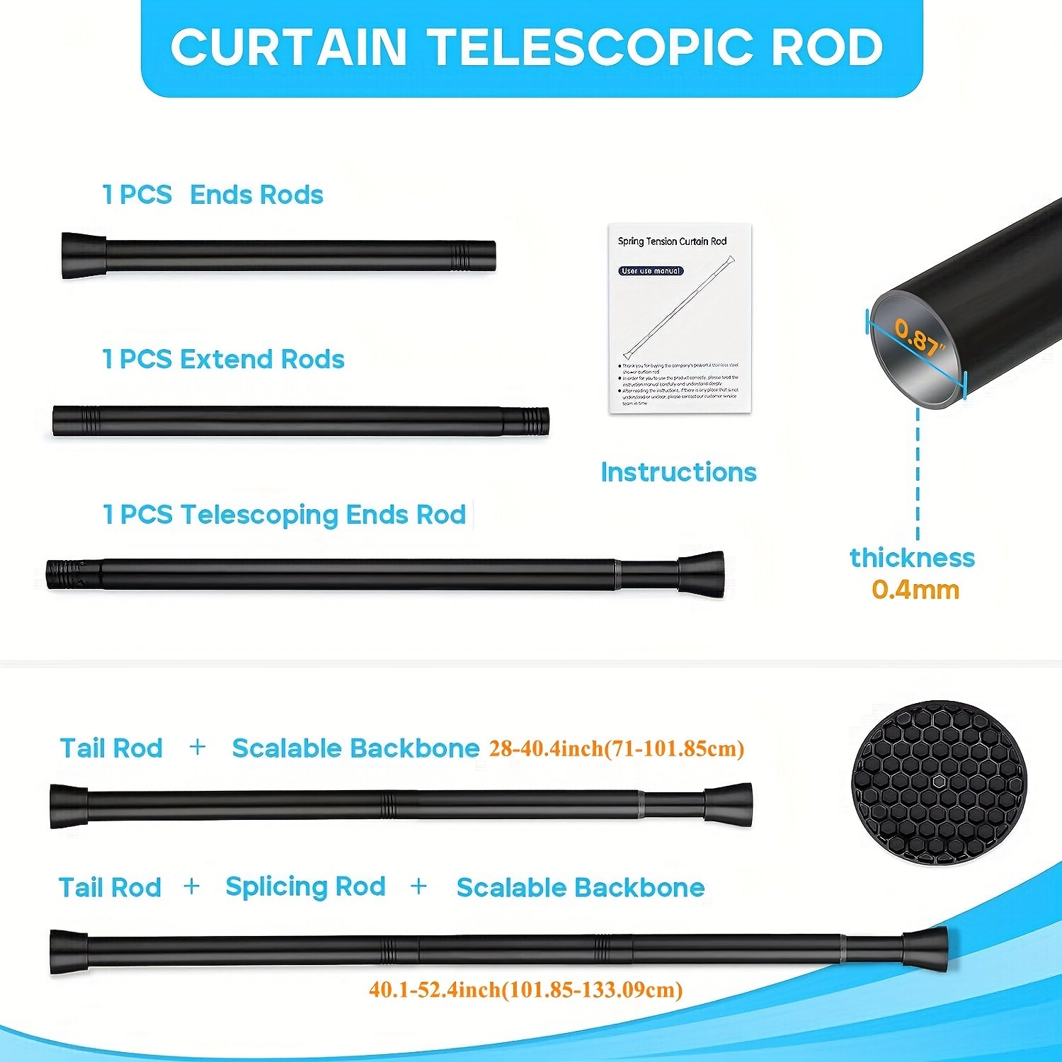 Adjustable Spring Tension Curtain Rod - Heavy Duty