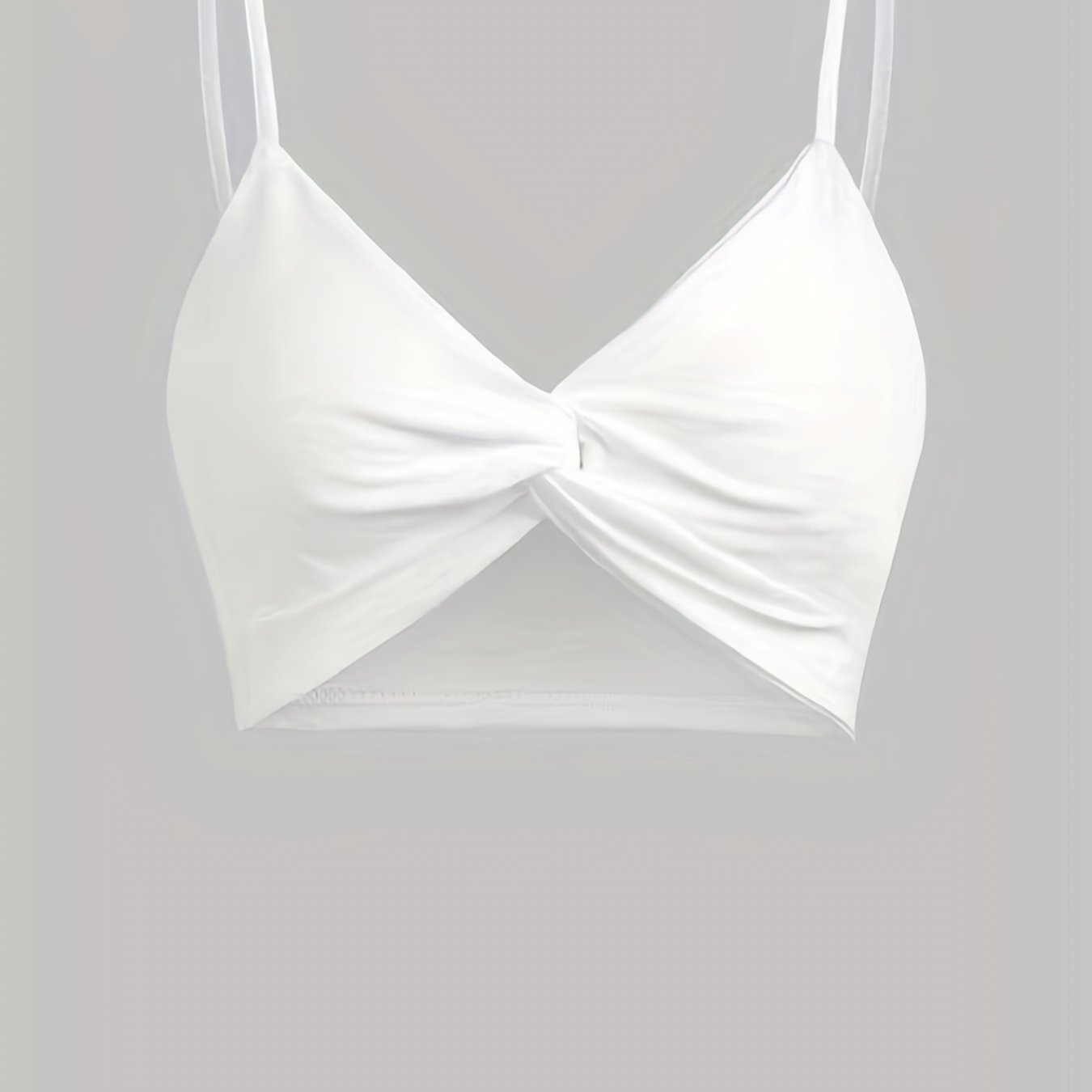 Solid V Neck Bikini Top Twisted High Stretch Spaghetti Straps Beachwear Top