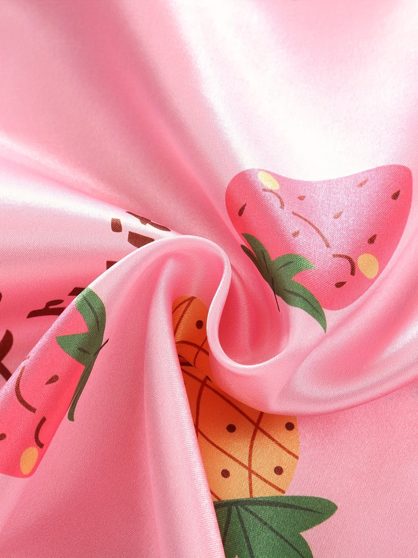 2pc Kid's Fruit Pattern Satin Pajamas Set Comfy PJ Girl's Loungewear