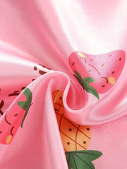 2pc Kid's Fruit Pattern Satin Pajamas Set Comfy PJ Girl's Loungewear