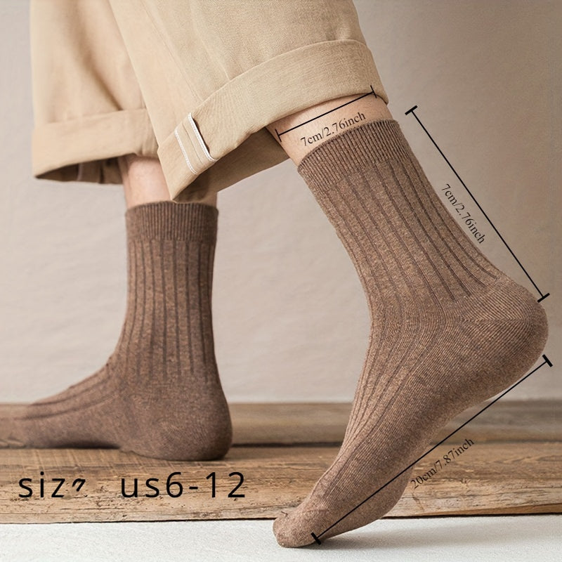 5 Pairs Men's Solid Crew Socks Breathable Casual Unisex Outdoor All Seasons