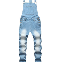 Men's Stretch Distressed Denim Overalls Spring Summer