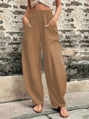 Elastic Waist Wide Leg Pants With Pockets Women's Clothing