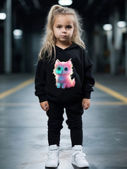 OERYUI Kitty Print 2pcs Girls Hoodies Jogger Pants Set for Sports