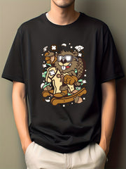 Men's Cartoon Print Crew Neck Tee