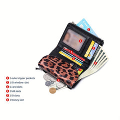 Women's Magnetic Closure Trifold Wallet with Zipper Pocket