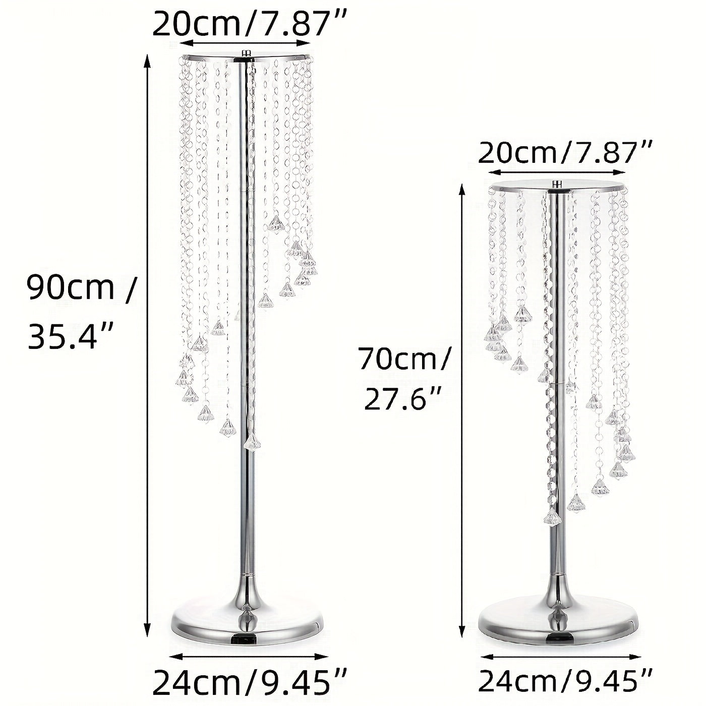 2pcs Tall Wedding Centerpieces Silvery Vases Crystal Flower Vase