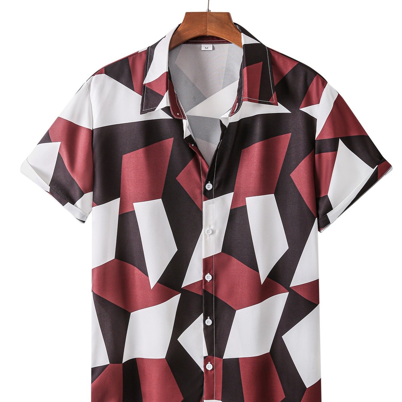 Men's Geometric Pattern Digital Print Casual Short Sleeve Shirt