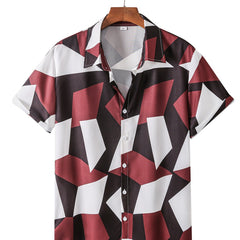 Men's Geometric Pattern Digital Print Casual Short Sleeve Shirt