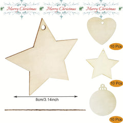 30pcs Wooden Christmas Ornaments DIY Crafts Natural Wood Slices