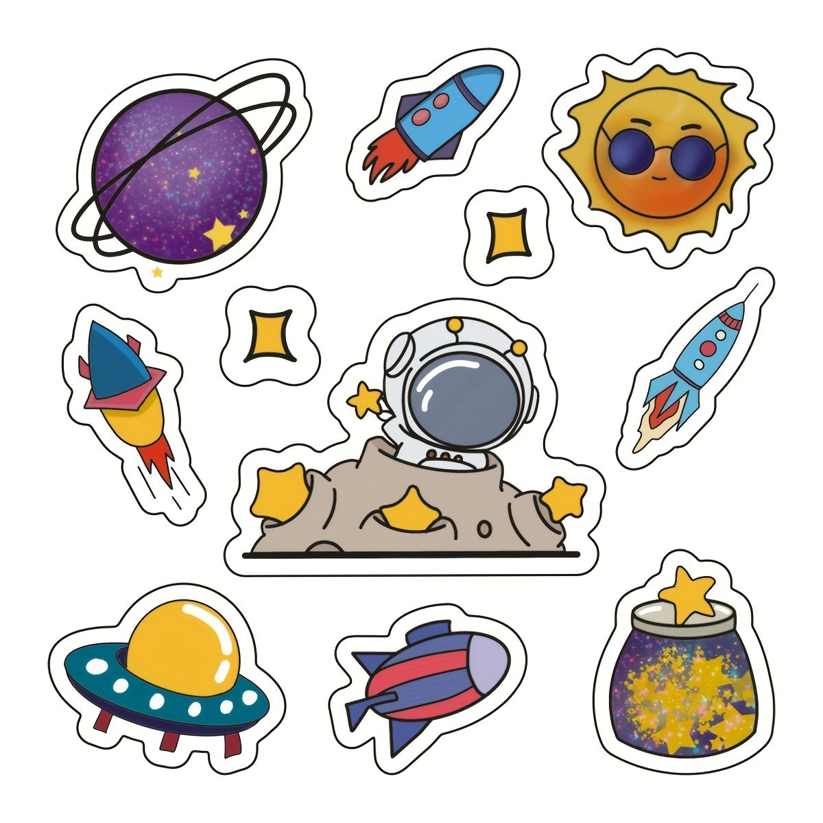 4pcs Cartoon Astronaut Waterproof Sticker for Space Cup Mug Notebook