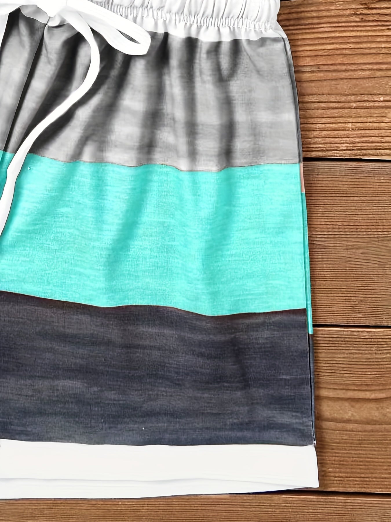 Striped 2pc Set Tank Top & Elastic Waist Shorts Outfit Women's Clothing