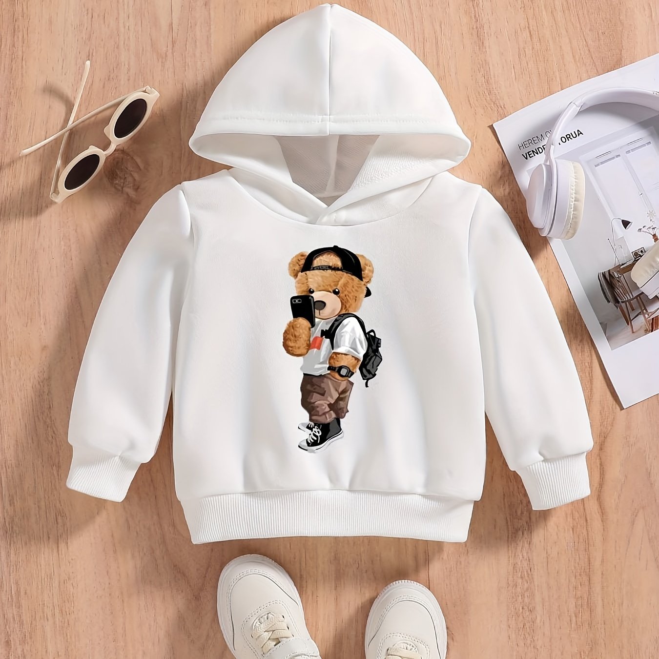 Bear Print Baby Casual Hooded Sweatshirt
