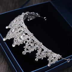Silver Rhinestone Tiara Bridal Wedding Crystal Crown Bead Princess Tiara