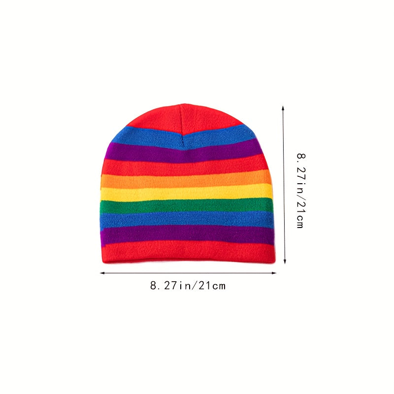 Rainbow Striped Knitted Hat Warm Woolen Hat
