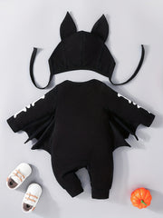 Halloween Bat Skull Print Romper & Hat Baby Outfit