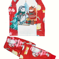 Christmas Print Pajama Set Long Sleeve Crew Neck Top & Elastic Waistband Pants