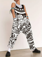 Striped Dual Pockets Overall Baggy Jumpsuit for Women