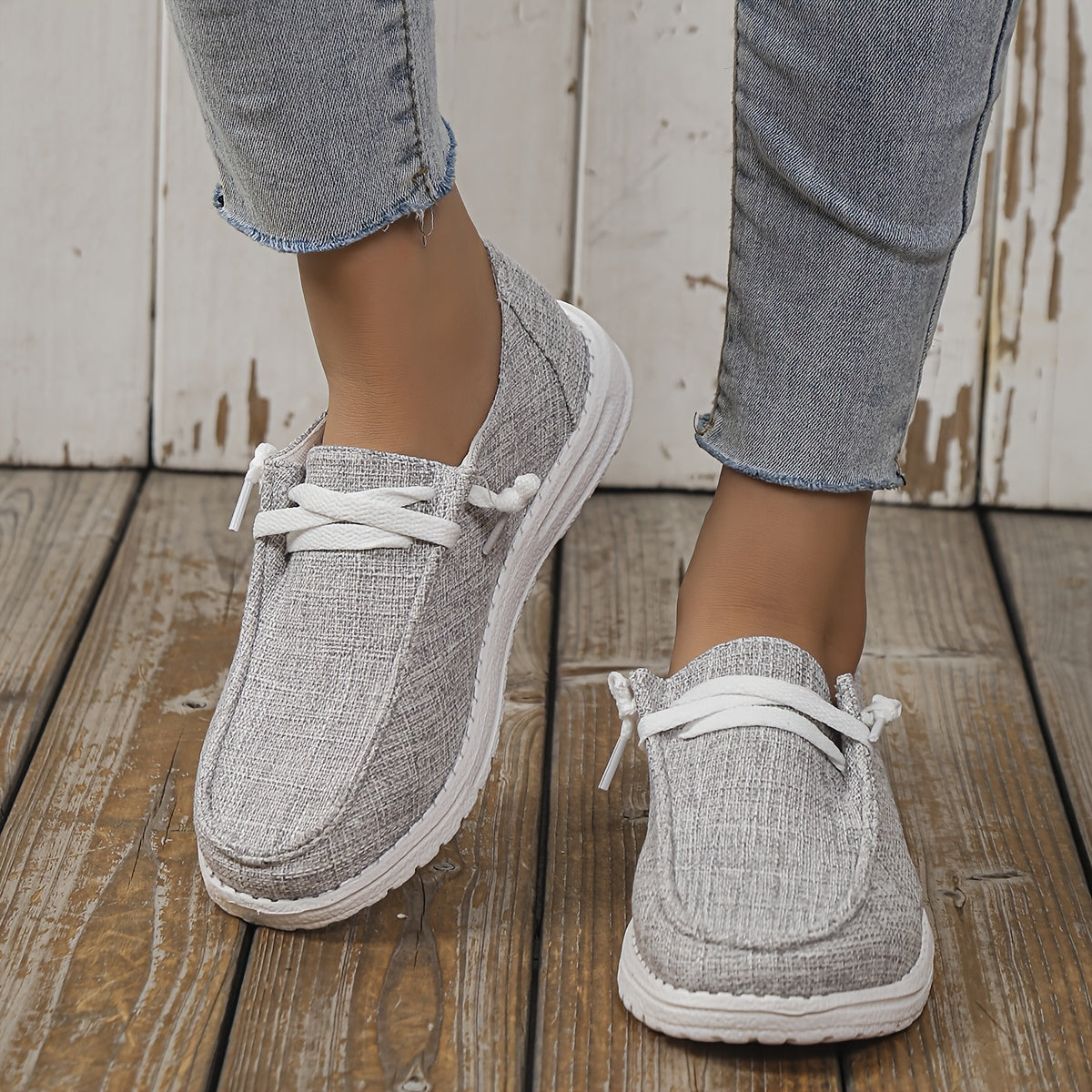 Women's Slip-On Sneakers Lace-Up Flat Canvas Shoes