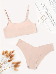 Solid Full Coverage Bra & Seamless Panties Set