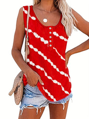 Tie Dye Stripe Print Tank Top Sleeveless Crew Neck Casual Top