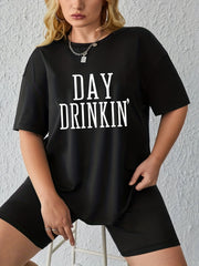 Women's Plus Letter Print Tee & Shorts Set