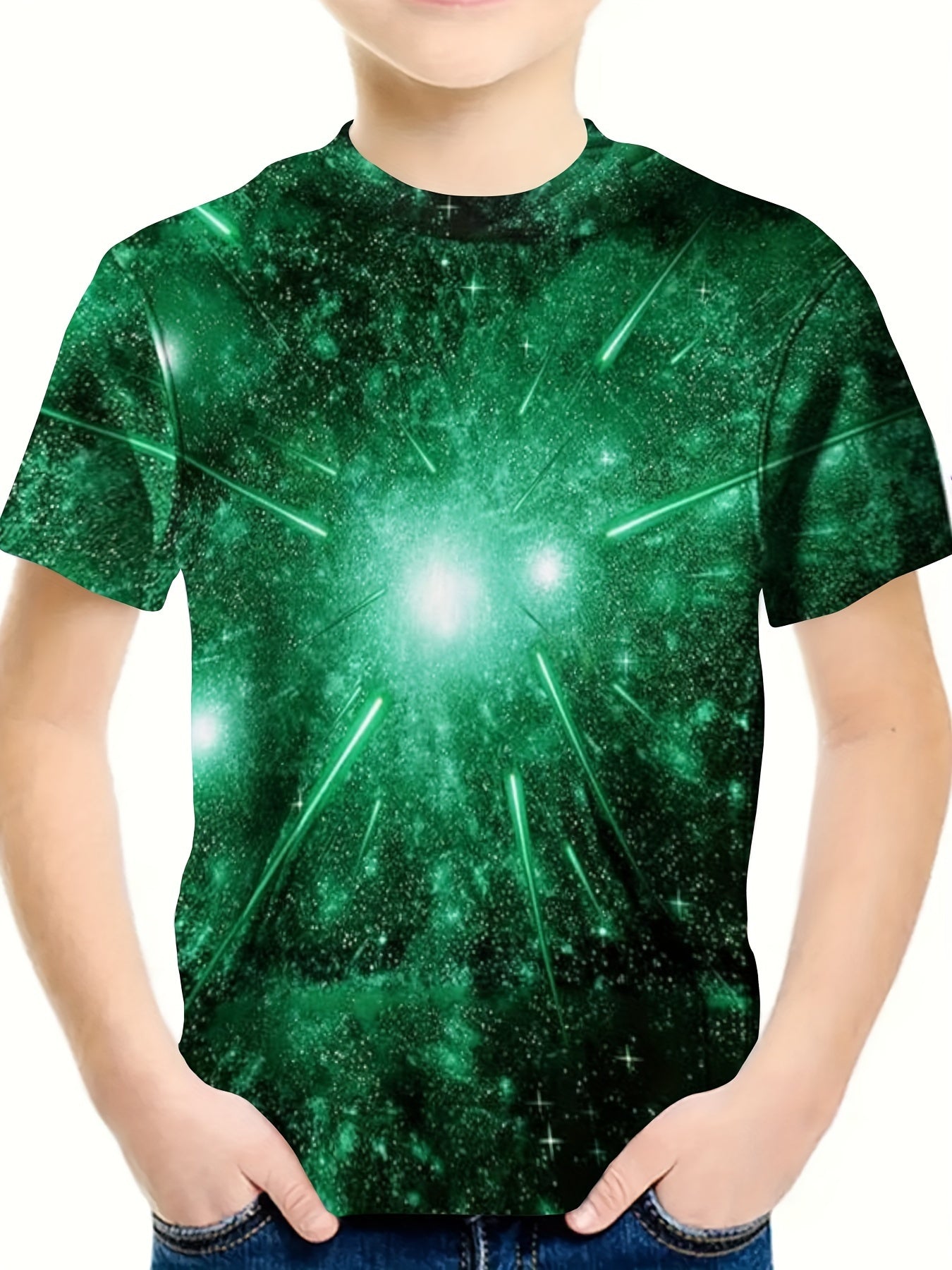 3D Green Light Crew Neck T-Shirt Girls Casual Pullover Tops Summer Sports